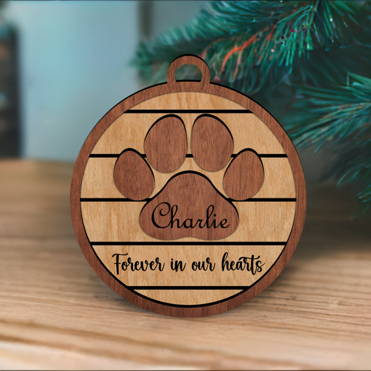Round pet paw print ornament with custom name