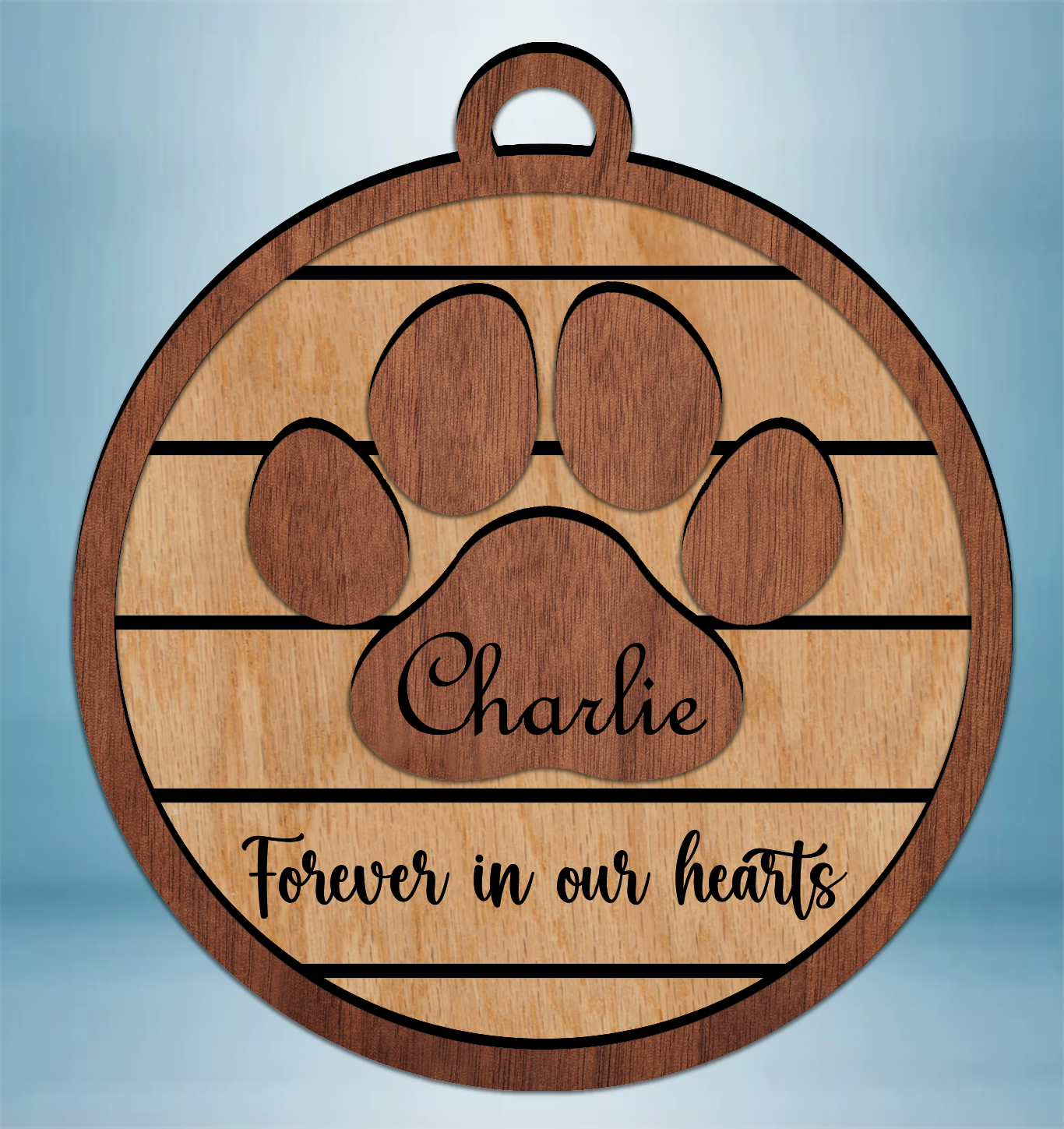 Round pet paw print ornament with custom name