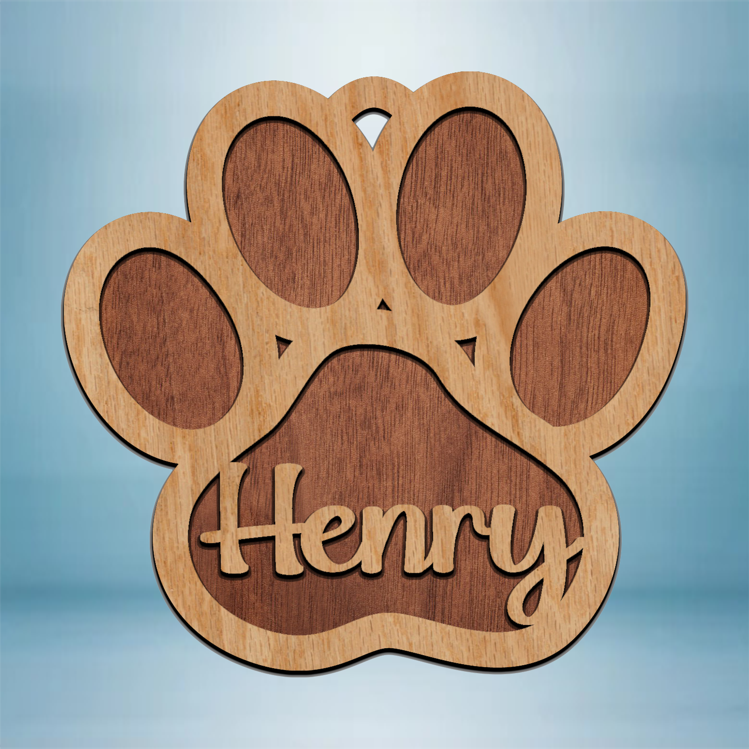 Laser cut pet paw print with custom name